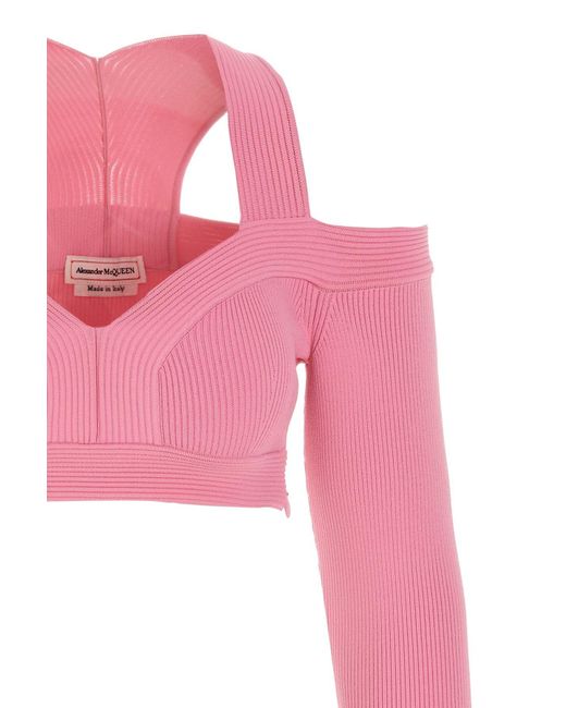 McQueen Pink Cut-Out Detailed Cropped Top