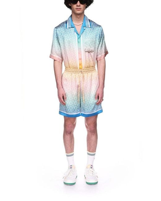 Casablanca Blue Mid-Rise Monogram-Printed Deck Shorts for men