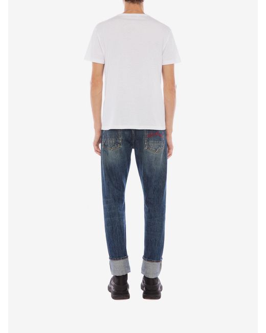 McQueen White Deconstructed Floral Skull T-Shirt for men