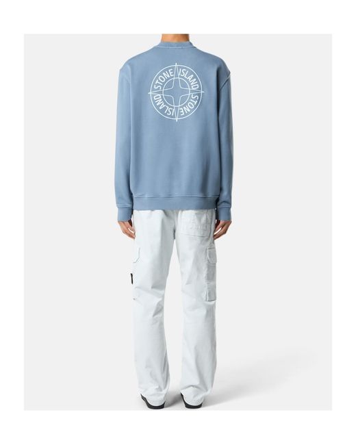 Stone Island Blue Logo Printed Crewneck Sweatshirt for men