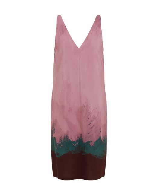 Dries Van Noten Purple V-Neck Sleeveless Dress