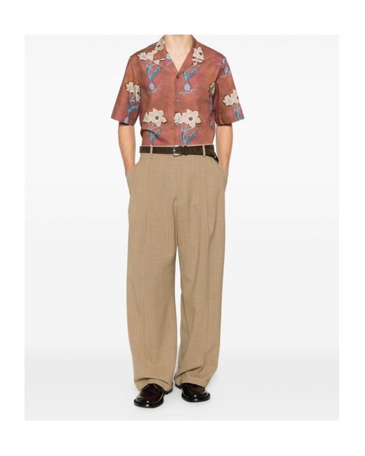 Paul Smith Brown Floral-Print Short-Sleeve Shirt for men