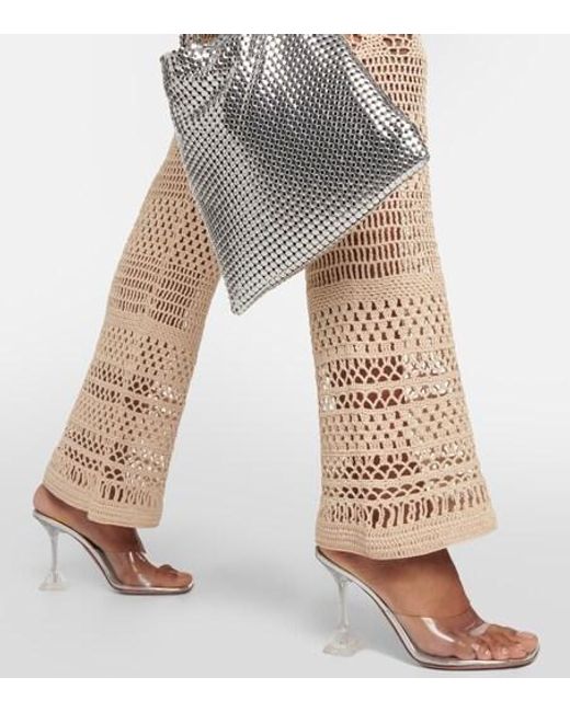 Rabanne Natural Embellished Crochet Cotton Flared Pants