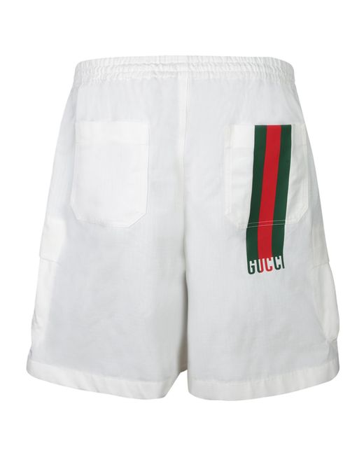 Gucci White Web Detailed Cargo Shorts for men