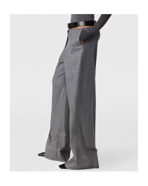 Stella McCartney Gray Belted Flannel Straight-Leg Trousers