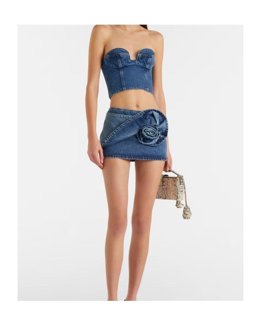 Magda Butrym Blue Floral-Appliqué Denim Bustier Top