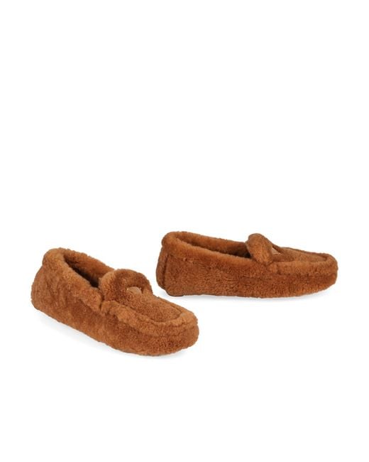 Prada Brown Logo Plaque Round Toe Loafers