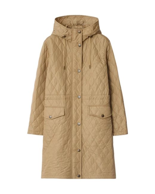 Burberry Natural Quilted Hooded Coat