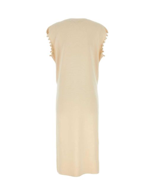 Max Mara Natural V-Neck Sleeveless Knitted Dress