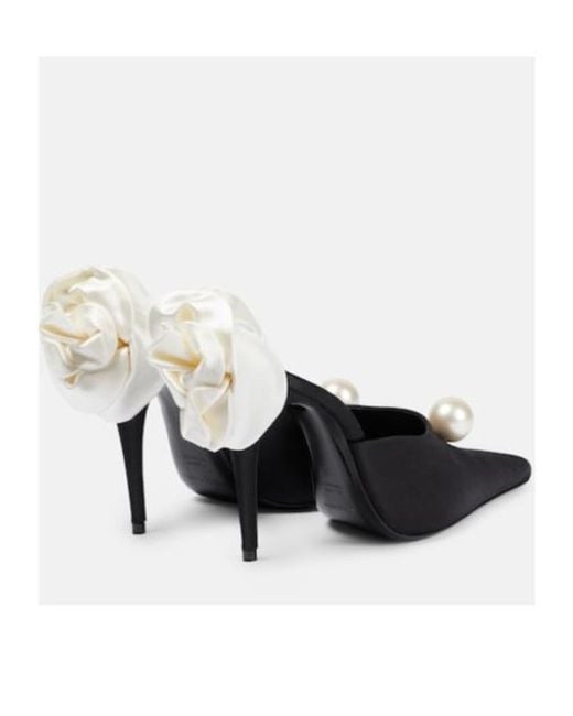 Magda Butrym Black Appliqué Embellished Satin Mules