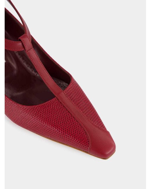 Manolo Blahnik Red Rosellon T-Strap Leather Kitten Pumps