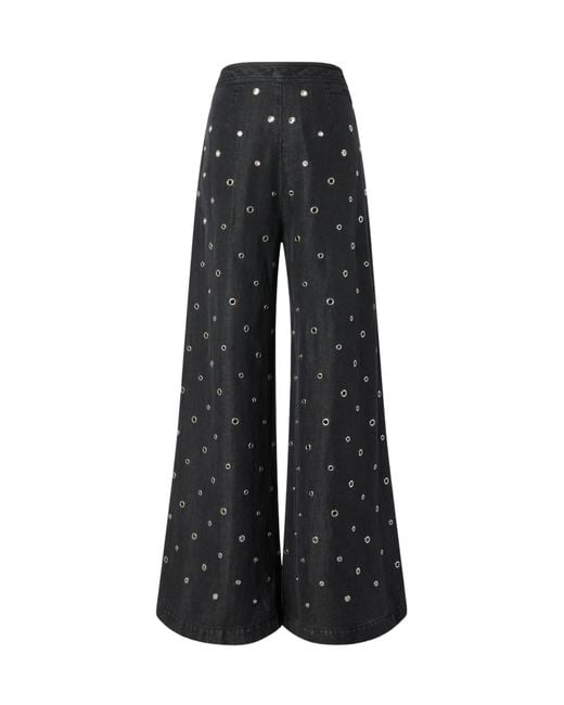 Pinko Black Eyelet Detailed Wide Leg Jeans