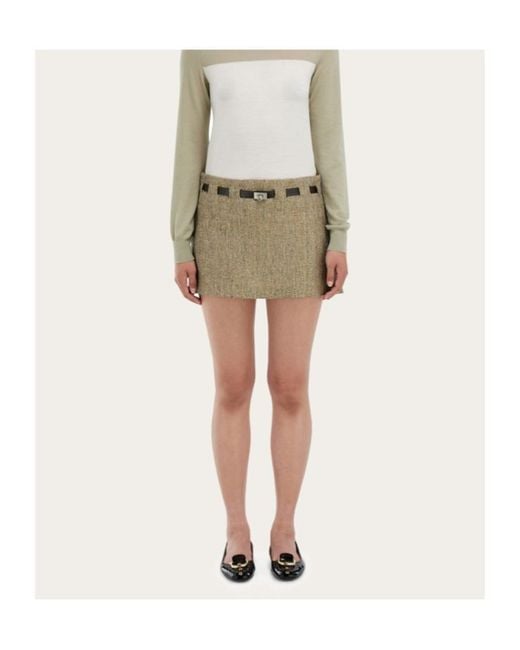 Ferragamo Natural Mini Skirt With Gancini Belt