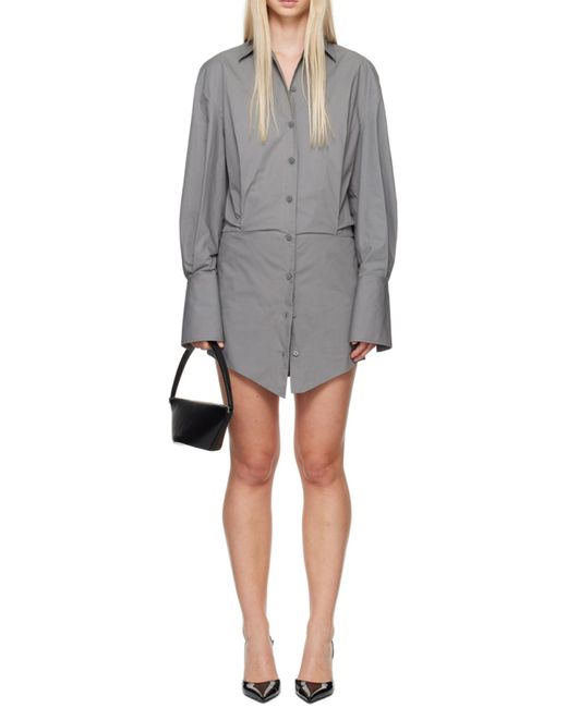 The Attico Gray The Asymmetric Mini Shirt Dress