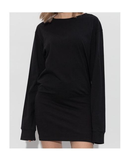 DSquared² Black Slogan Printed Long-Sleeved Mini Dress