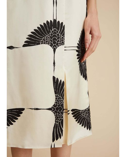 Khaite Natural Bird-Print Cupro Midi Skirt