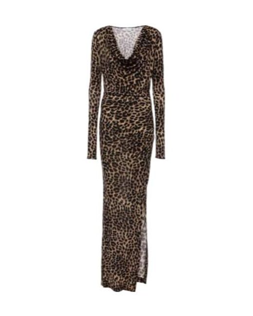 Blumarine Brown Leopard-Print Wool Jersey Maxi Dress