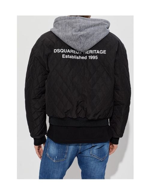 DSquared² Black Heritage Quilted Bomber Jacket for men