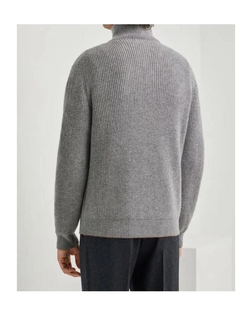 Canali Gray Melange Wool And Cashmere Zippered Cardigan for men