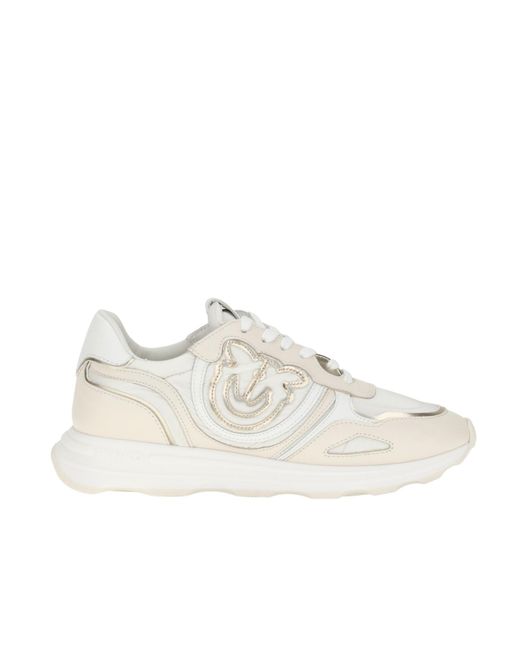 Pinko White Round-Toe Lace-Up Sneakers