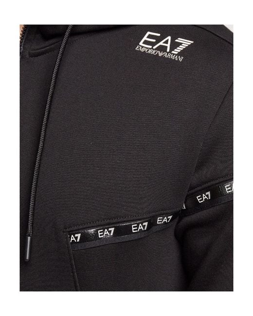 EA7 Black Semi-Zipper Design Logo Hooded Sweater for men