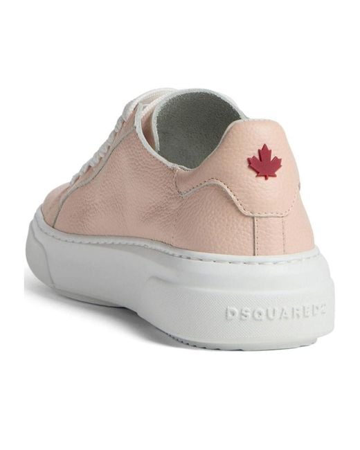 DSquared² Pink Logo-Embossed Round-Toe Lace-Up Sneakers