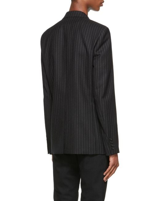Saint Laurent Black Pinstriped Buttoned Blazer for men