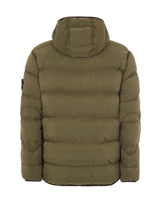 Stone Island Green Compass Patch Zip-Up Puffer Jacket for men