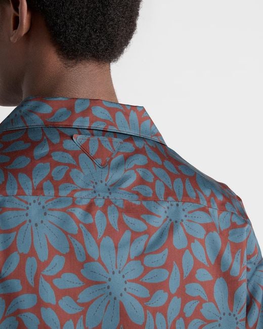 Prada Blue Short-Sleeved Cotton-Blend Shirt for men