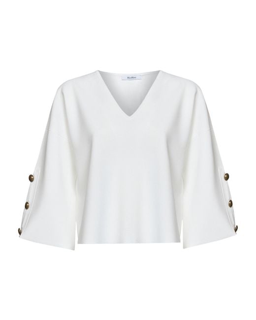 Max Mara White V-Neck Cropped Jumper