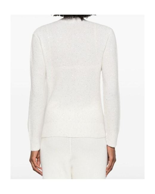 Fabiana Filippi White Sequin Embellished V-Neck Jumper