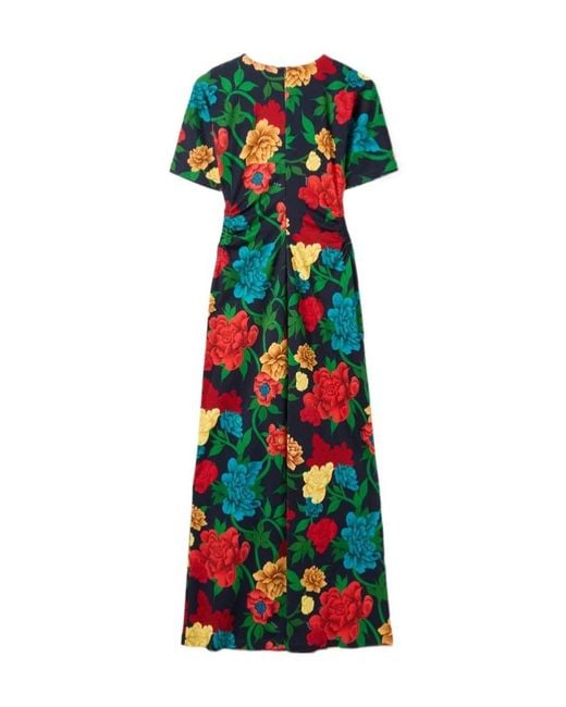 LaDoubleJ Green Floral Ruched Dress