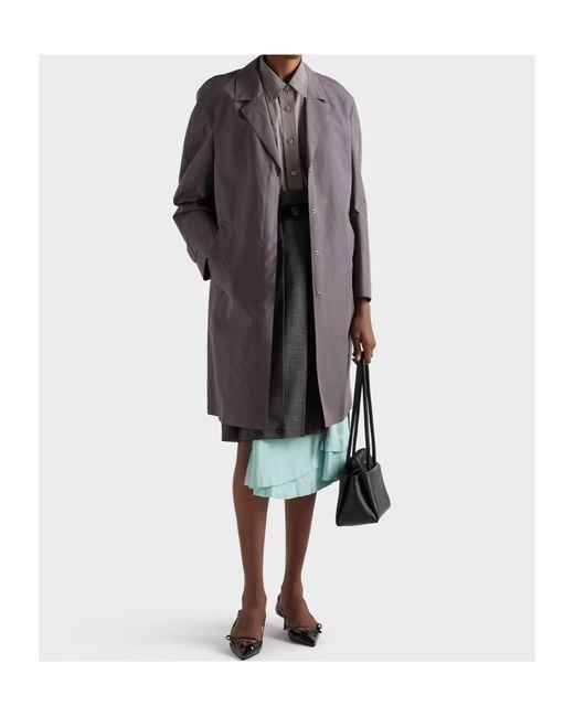 Prada Gray Single-Breasted Double Poplin Coat