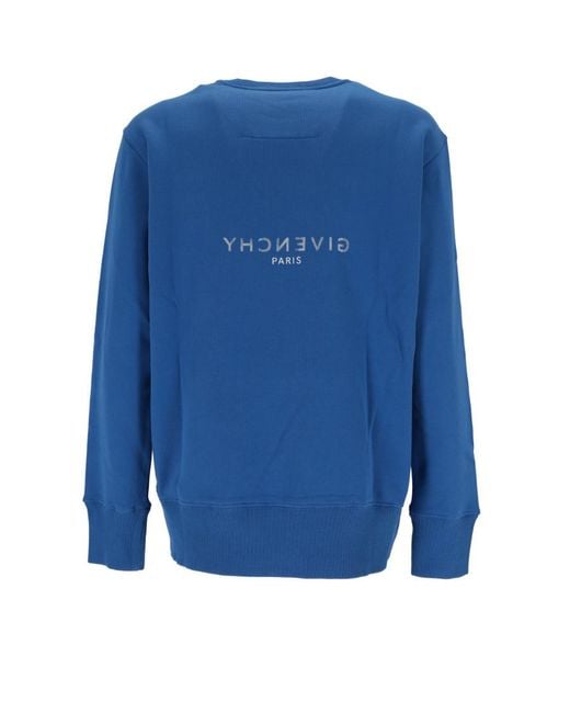 Givenchy Blue Reverse Logo Printed Crewneck Sweatshirt for men