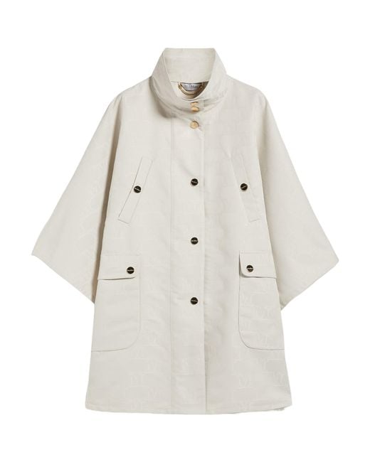 Max Mara White Monogrammed Button-Up Coat
