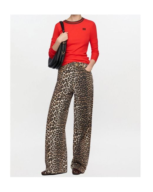 Ganni Red Long-Sleeve Top
