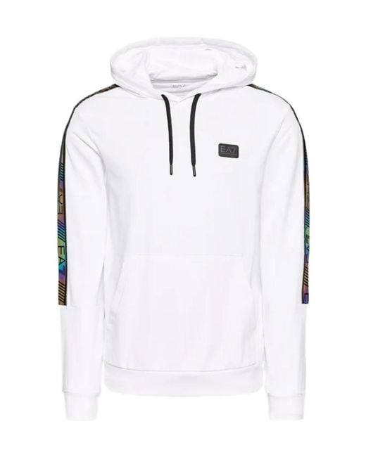 EA7 White Logo-Tape Drawstring Hoodie for men