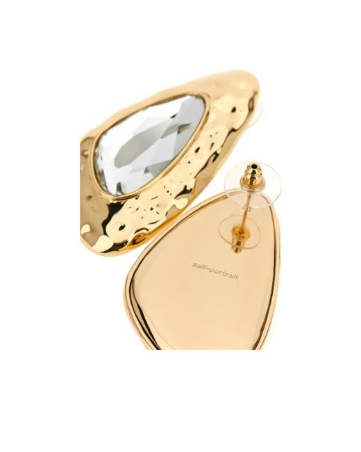 Self-Portrait Metallic Crystal-Embellished Hammered Earrings