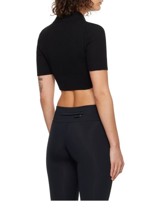 Courreges Black Courrèges Half-Button Knitted Cropped Polo Top