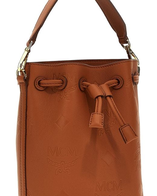 MCM Brown Dessau Monogram Drawstring Bucket Bag
