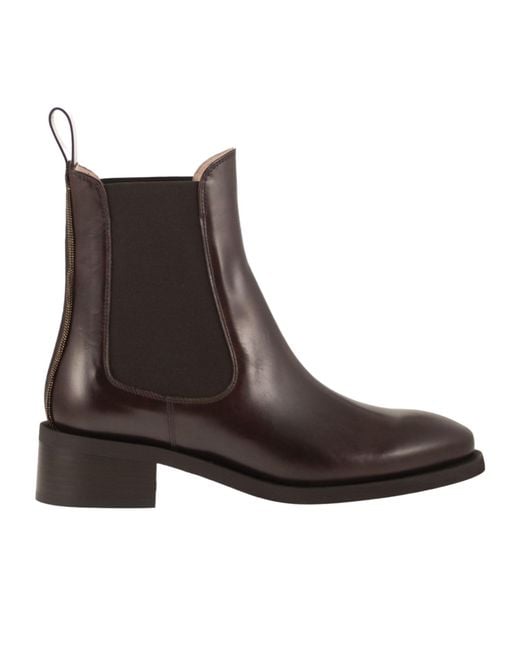 Fabiana Filippi Brown Leather Chelsea Ankle Boots With Low Heel