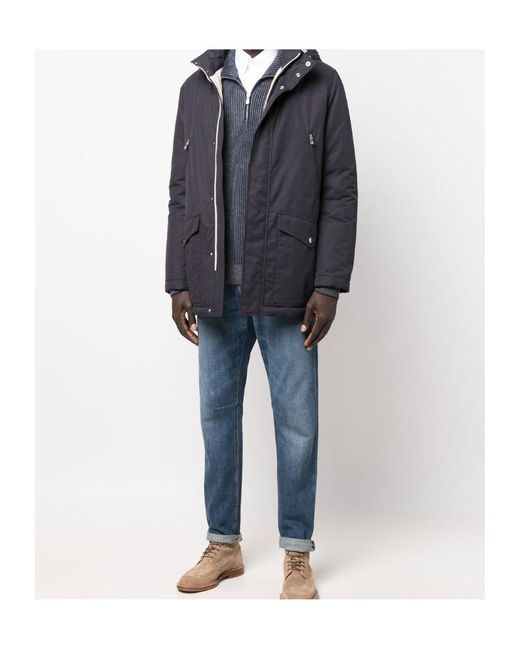 Brunello Cucinelli Blue Detachable-Hood Padded Jacket for men