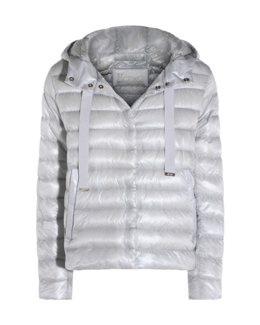 Herno Gray Quilted Hooded Drawstring Puffer Jacket