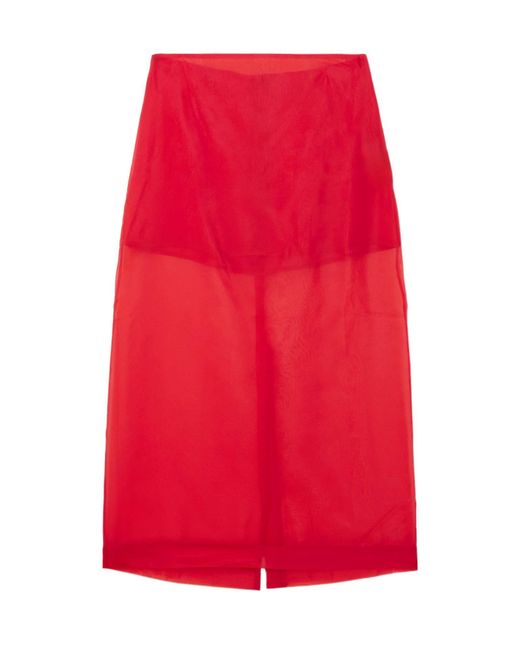Frankie Shop Red Peri Silk-Blend Organza Midi Skirt