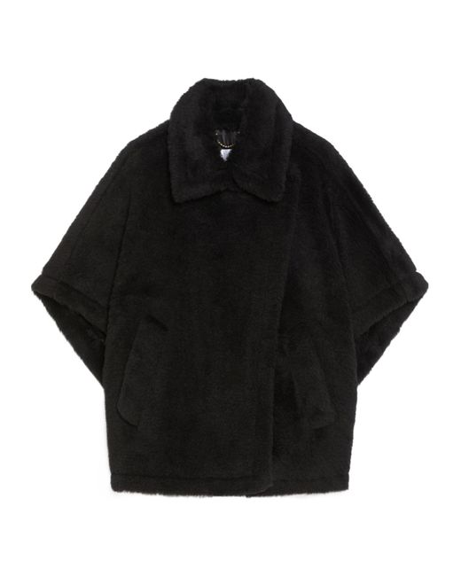 Max Mara Black Tebe Faux Fur Short-Sleeved Coat