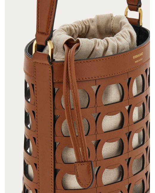 Ferragamo Brown Ferragamo Logo Printed Cut Out Bucket Bag