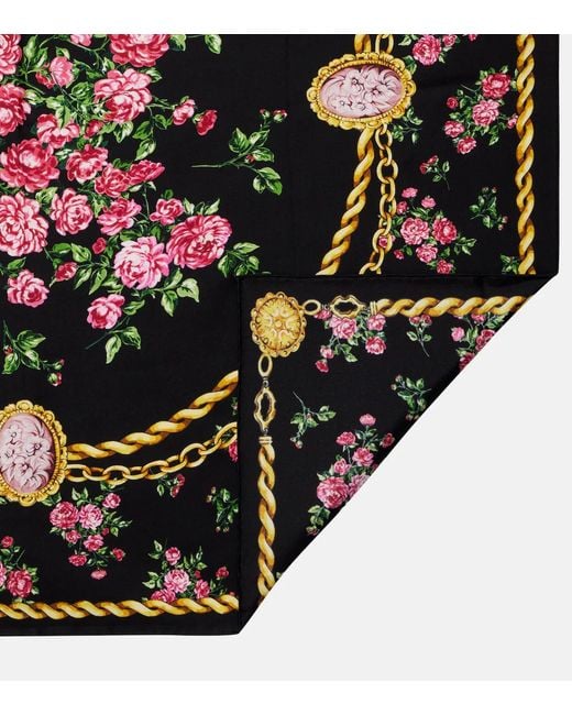 Dolce & Gabbana Black Floral Silk Scarf