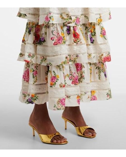 Camilla White Floral Tiered Cotton And Silk Maxi Dress