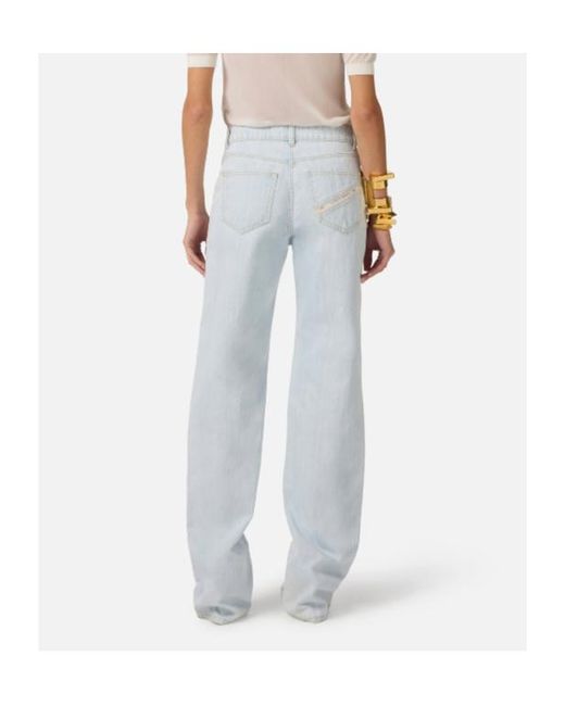Elisabetta Franchi Blue Organza Detailed Distressed Palazzo Jeans