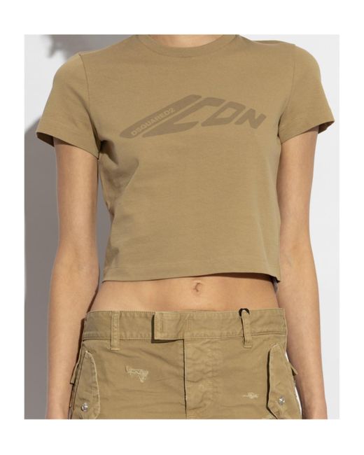 DSquared² Natural Icon Printed Cropped T-Shirt